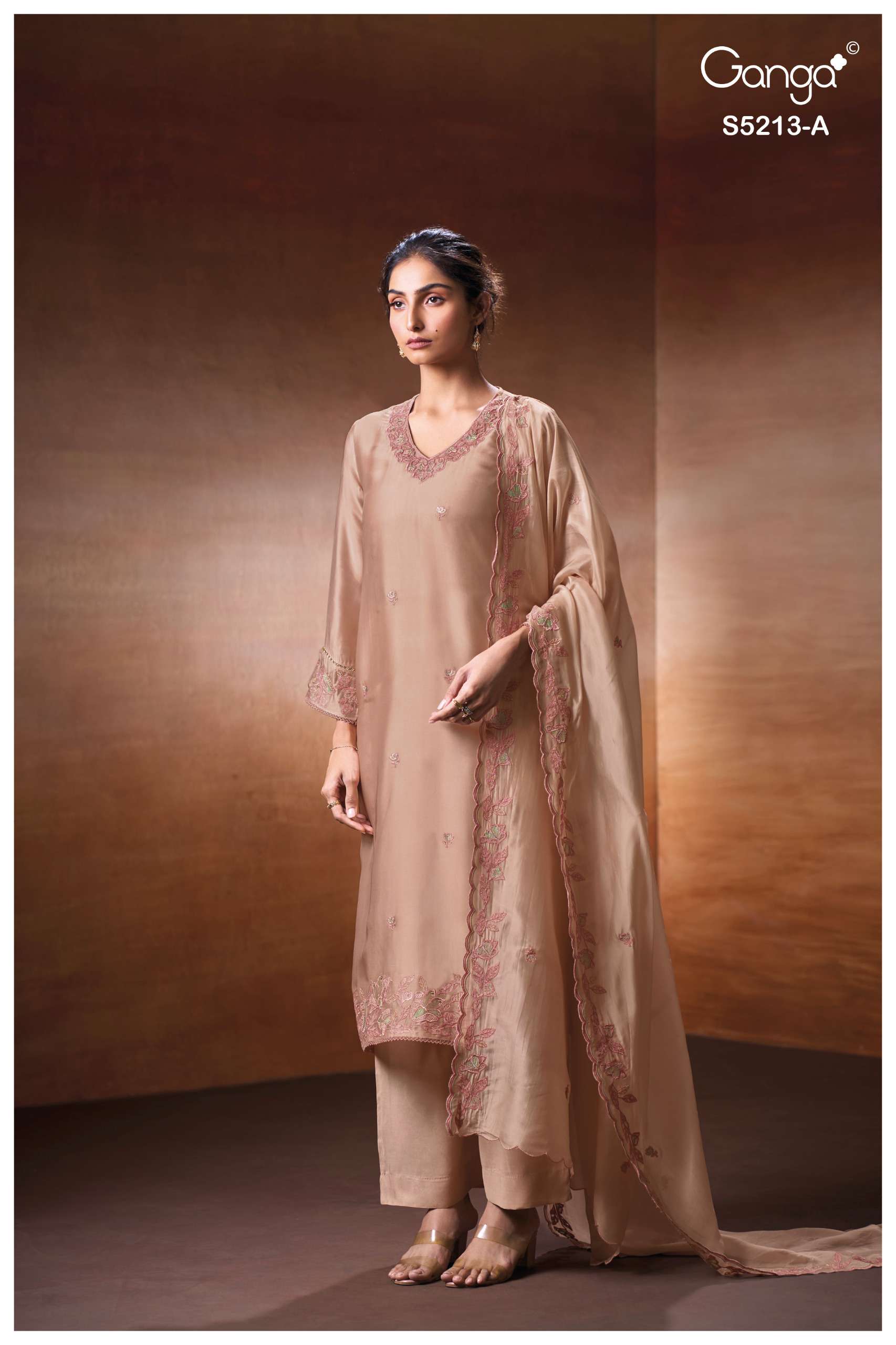 GANGA BINAESA 5213 SILK SATIN TWILL SOLID COLOR SALWAR SUIT LADIES MODERN SILHOUETTES